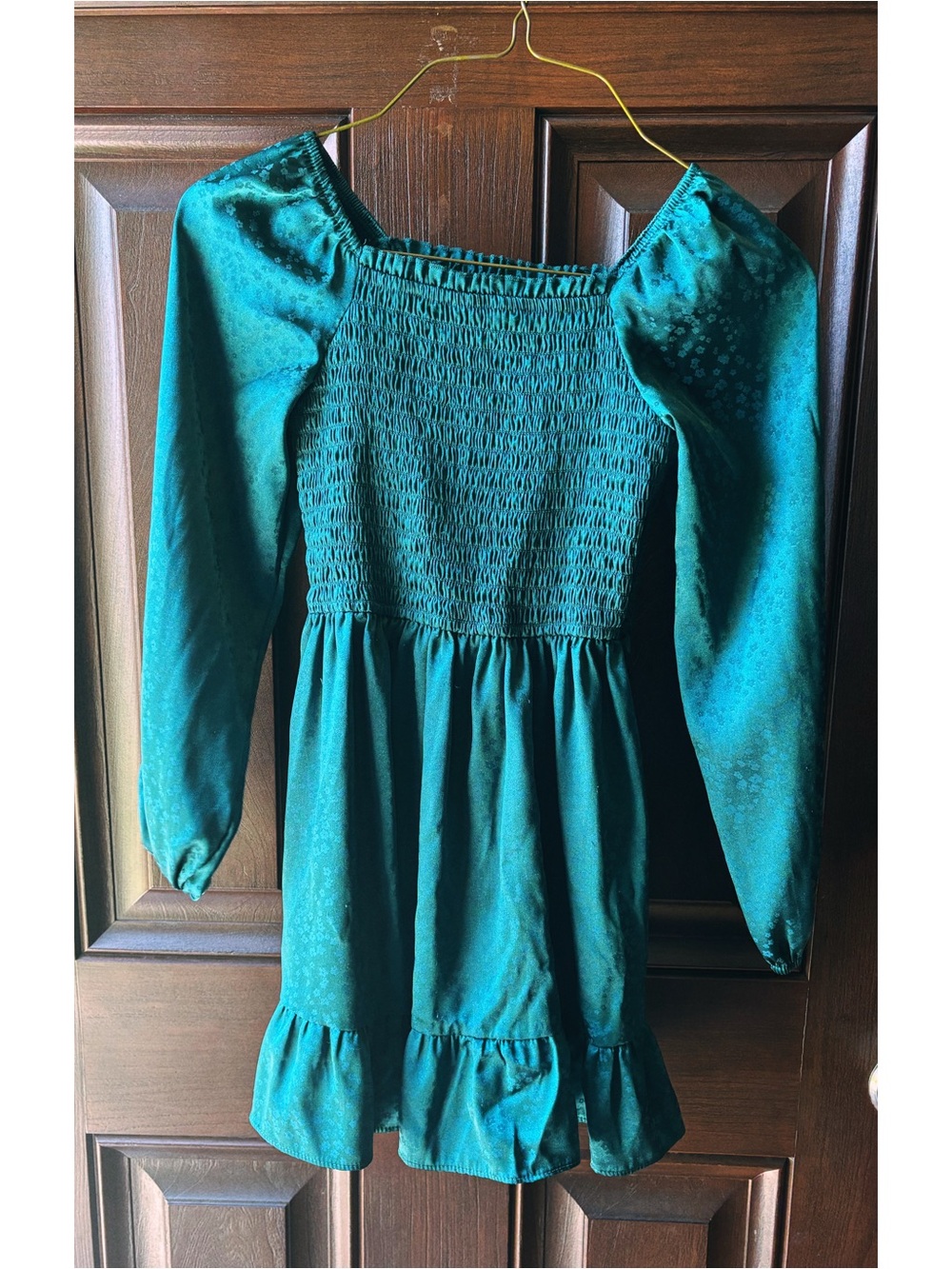 art class Teal Smocked Puff-Sleeve Dress